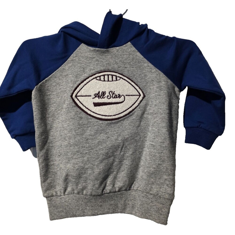 Miles The Label Baby Boys Hoodie 6M Gray Blue Football All Star Organic Cotton